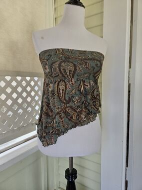 Strapless Paisley Silk-Blend Top in Sage Green